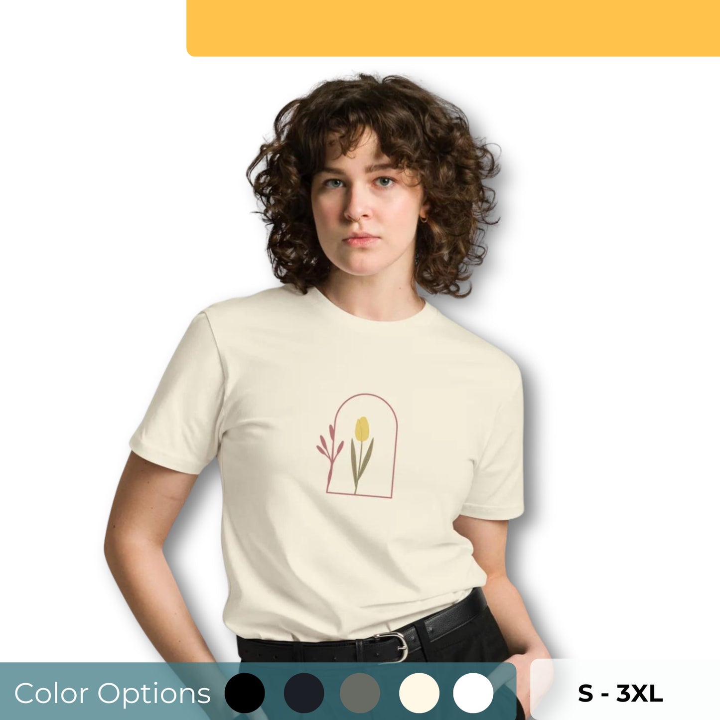 Women's Premium Tee featuring an arch and flowers design, showcasing a serene floral illustration on a cream tee, perfect for subtle self-expression.