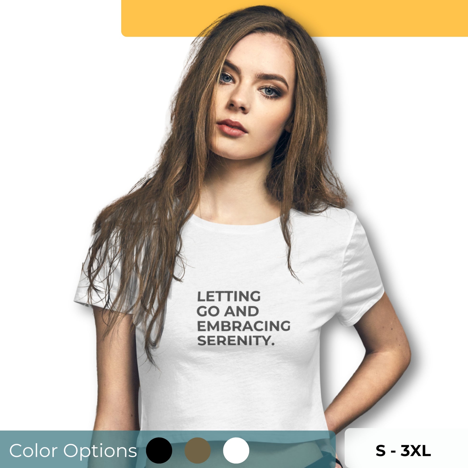 Serene slim-fit crop top for women with "Letting Go and Embracing Serenity" quote. Available in multiple colors and sizes S-3XL.