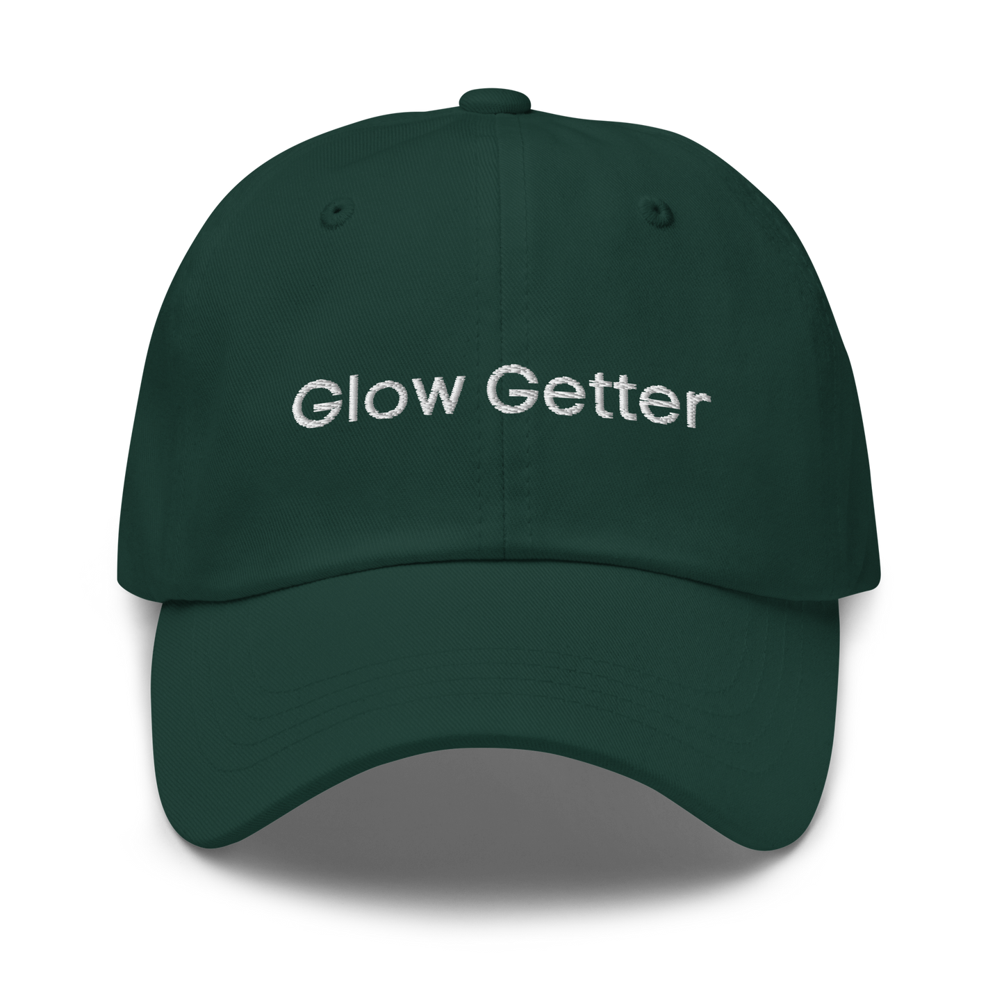 Dark Green baseball cap with white embroidered text 'Glow Getter' on the front.