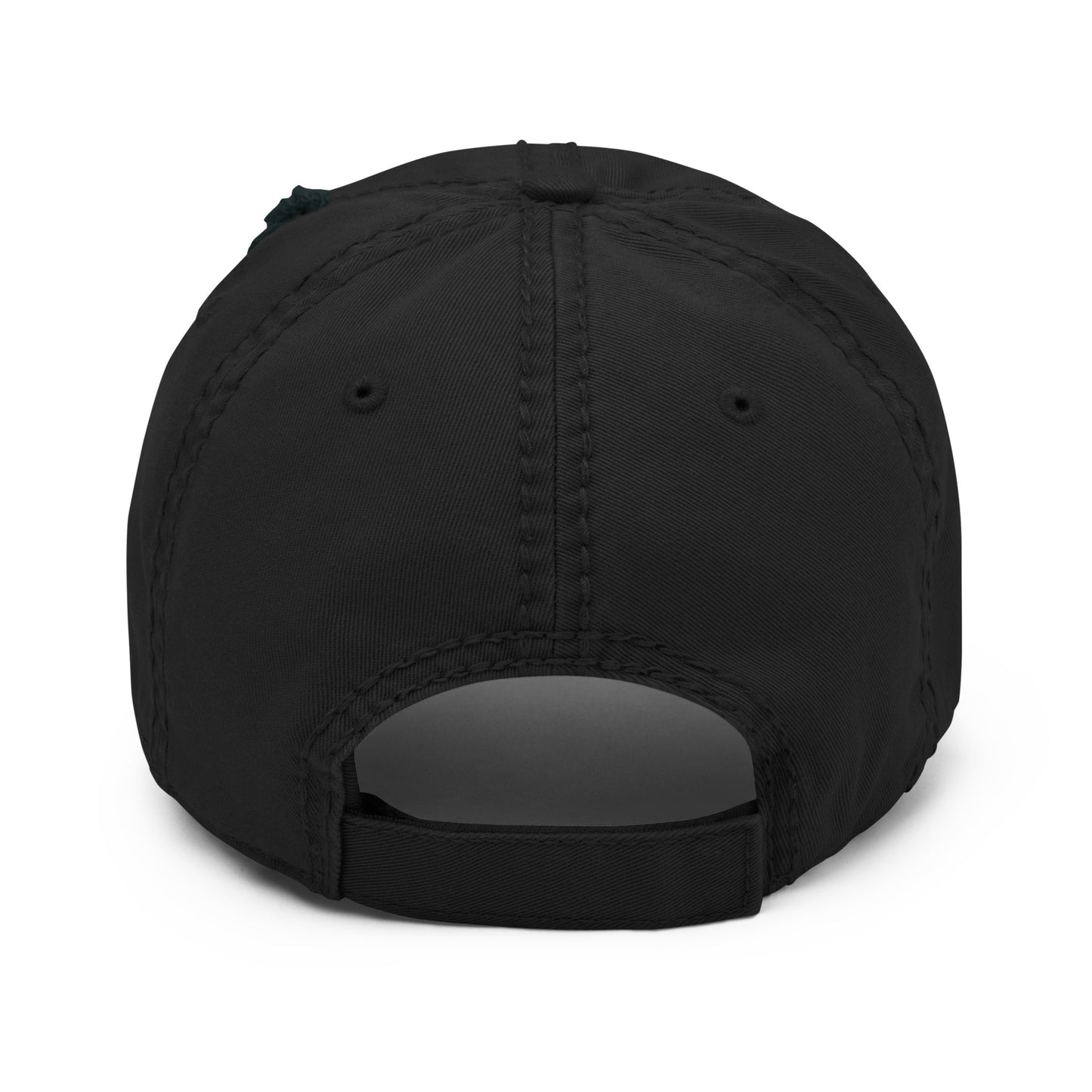 The back of a black dad hat to show the adjustable component