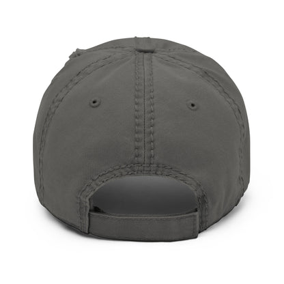 The back of a grey dad hat to show the adjustable component