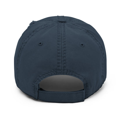 The back of a navy blue dad hat to show the adjustable component