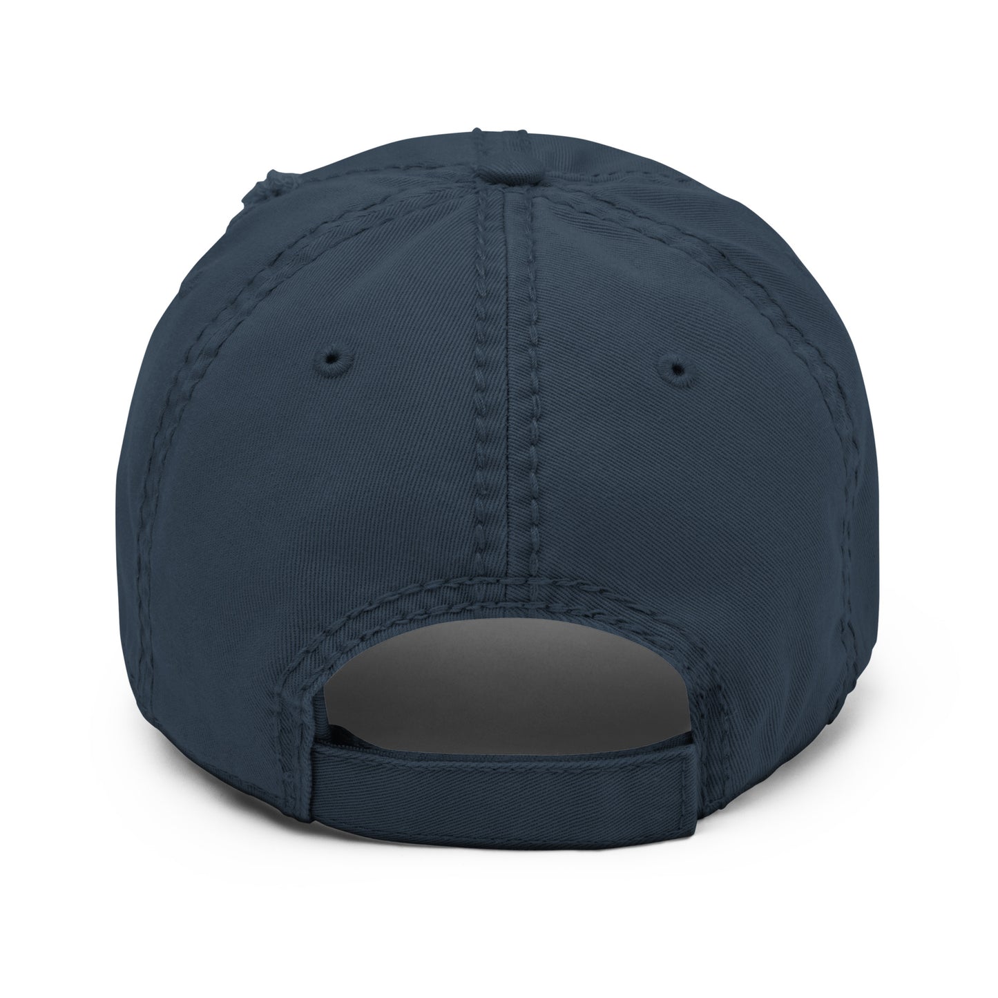 The back of navy blue dad hat to show the adjustable component