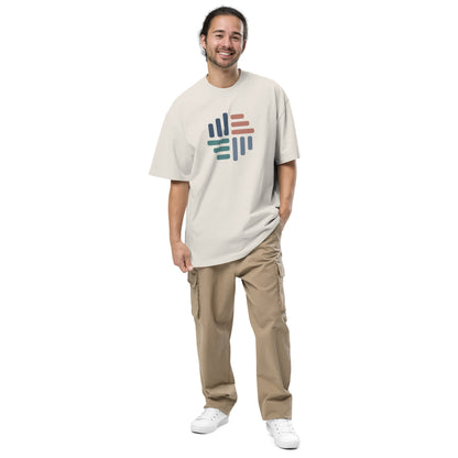 Men’s oversized faded bone tee with a colorful grid design.