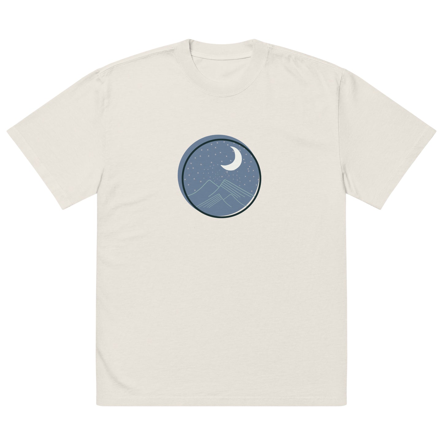 Men’s oversized bone faded tee with a moon and mountains design.