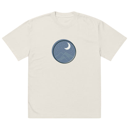 Men’s oversized bone faded tee with a moon and mountains design.