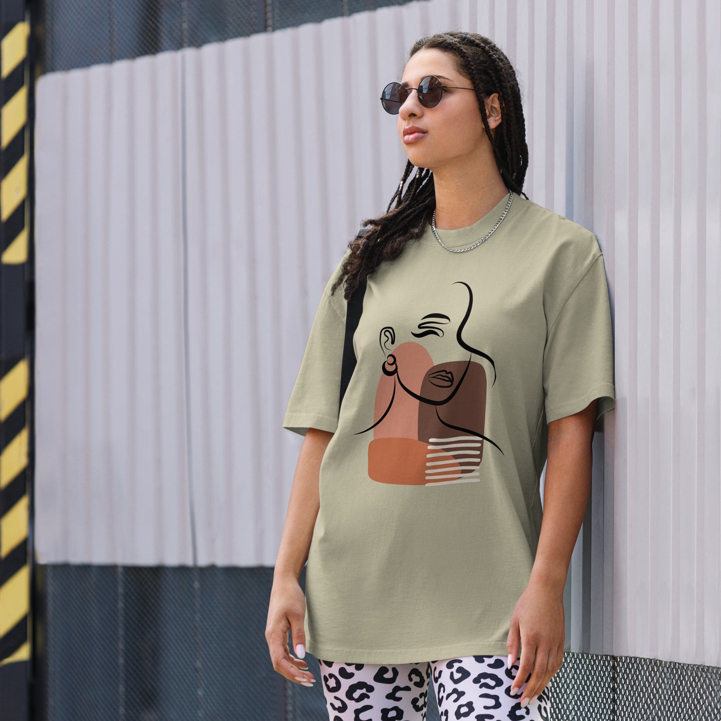 Women's Oversized Faded Tee's - Abstract Empowered Woman Design