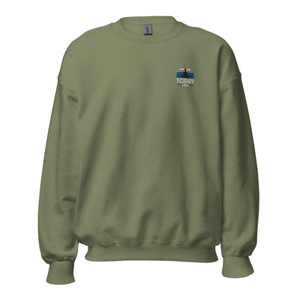 Military green "Today I will" premium crew neck sweatshirt with ribbed cuffs, soft fleece lining, and comfortable fit.