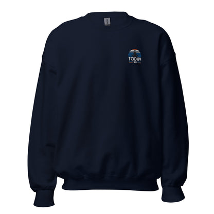 Navy blue "Today I will" premium crew neck sweatshirt with ribbed cuffs, soft fleece lining, and comfortable fit.