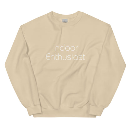 Sand "Indoor Enthusiast" premium crew neck sweatshirt with ribbed cuffs, soft fleece lining, and comfortable fit.