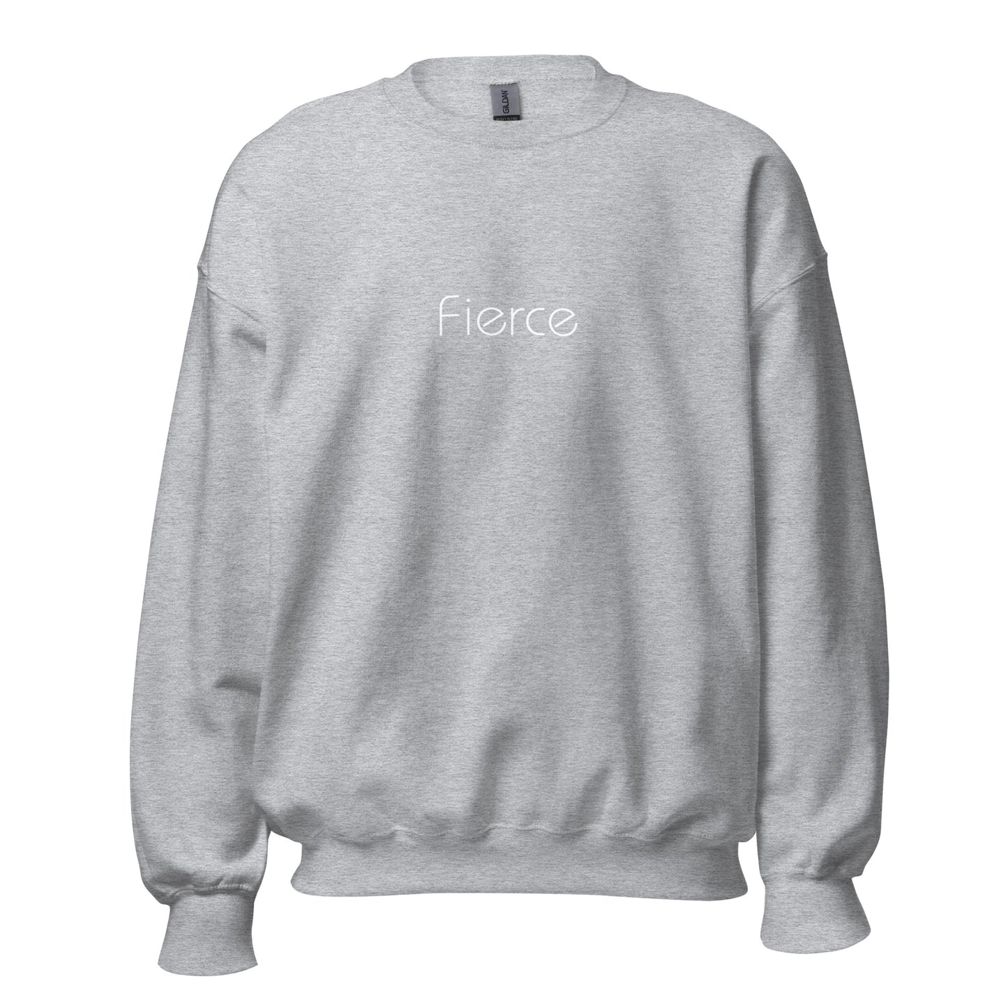 Carbon grey "fierce" premium crew neck sweatshirt with ribbed cuffs, soft fleece lining, and comfortable fit.