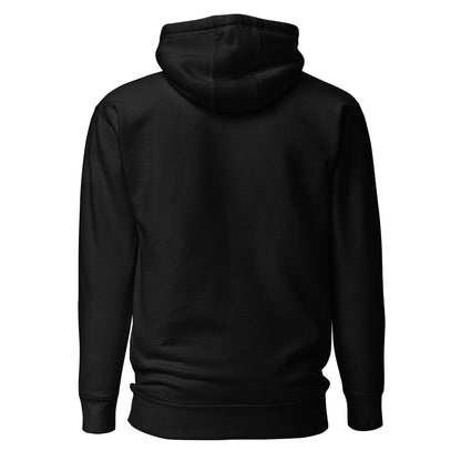 Back of black premium hoodie