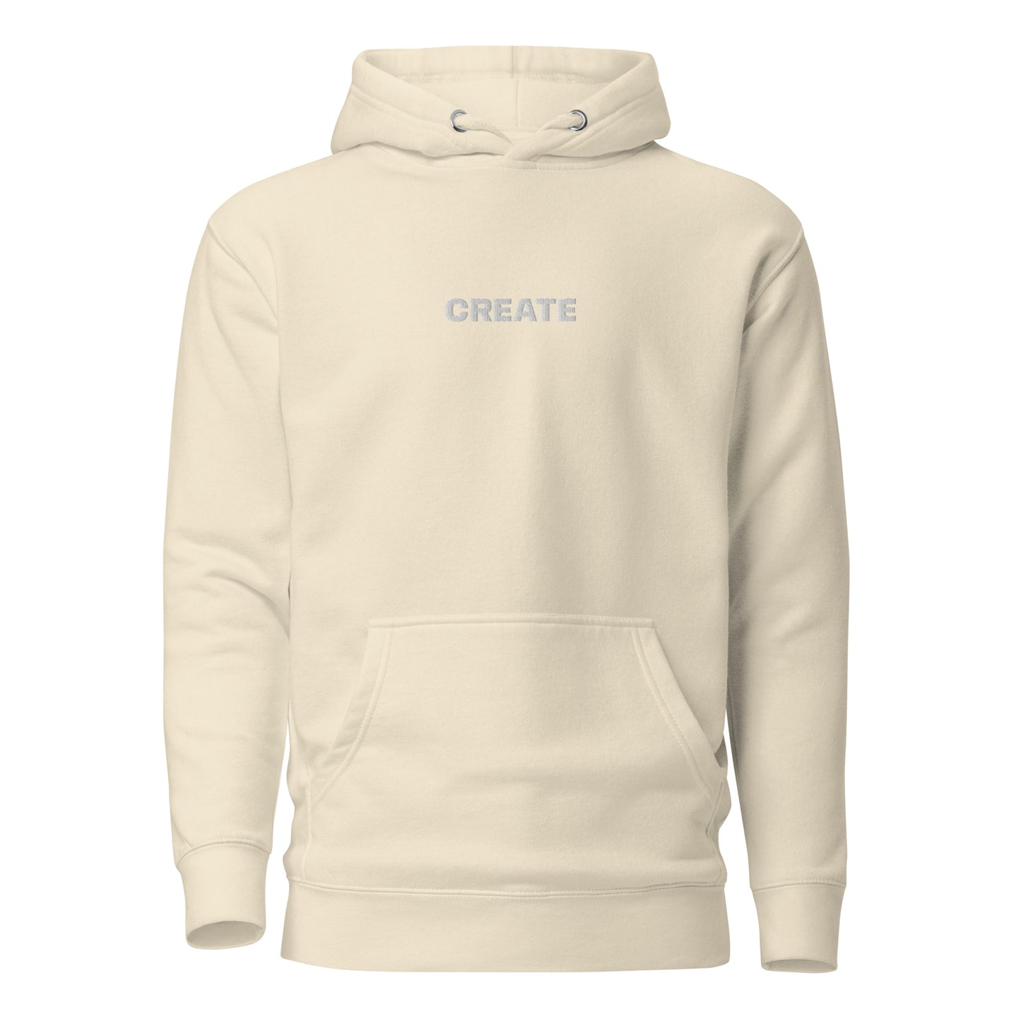 Bone "Create" premium hoodie with front pouch pocket, matching drawstrings, and 3-panel hood.