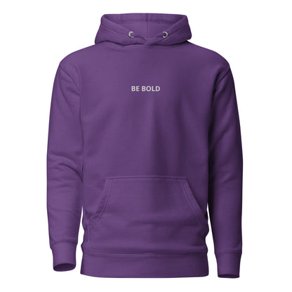 Purple hoodie with 'BE BOLD' text on the chest