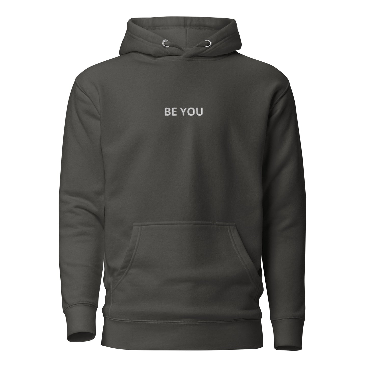 Vintage black hoodie with 'BE YOU' text on the chest