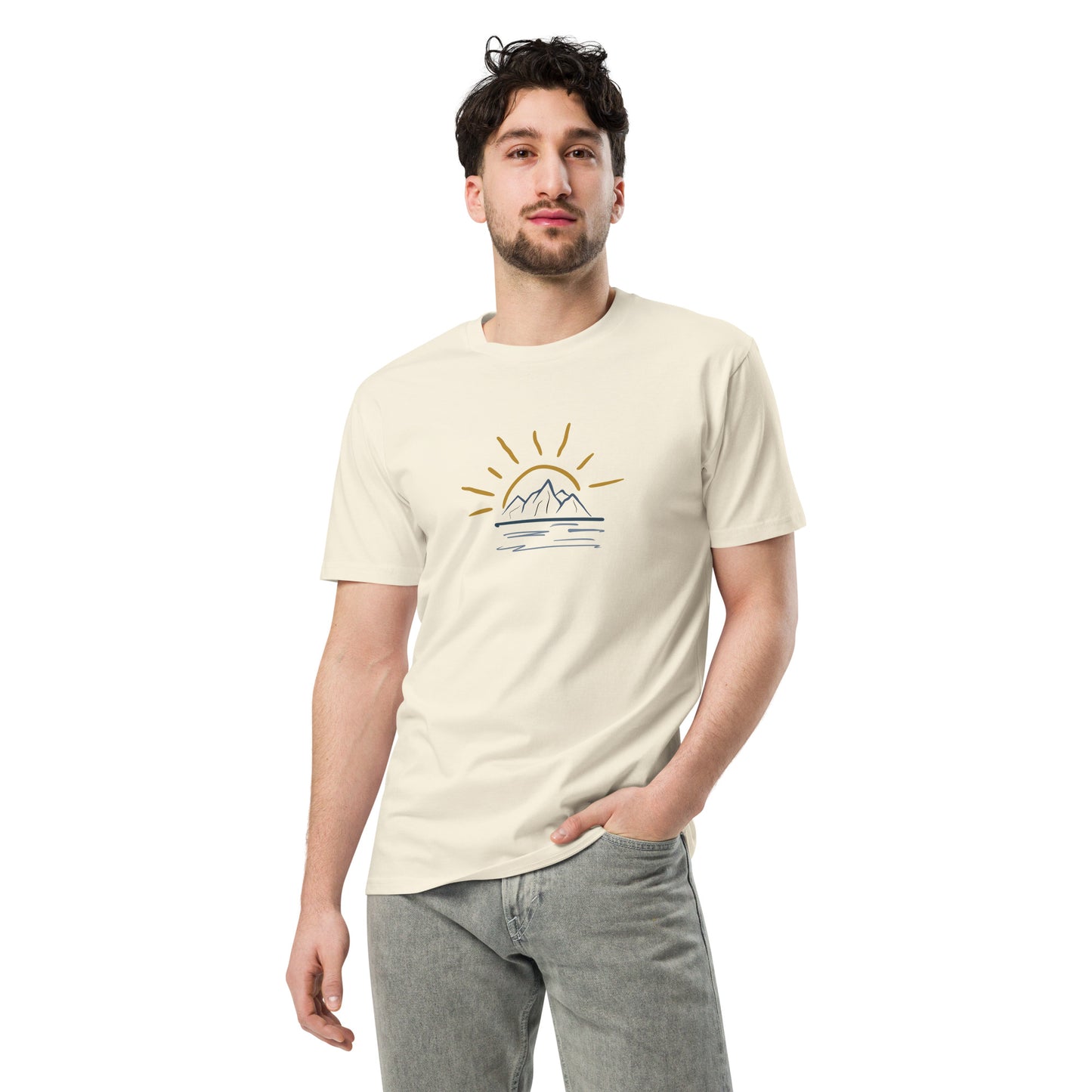 Men’s premium natural tee with sunrise graphic.