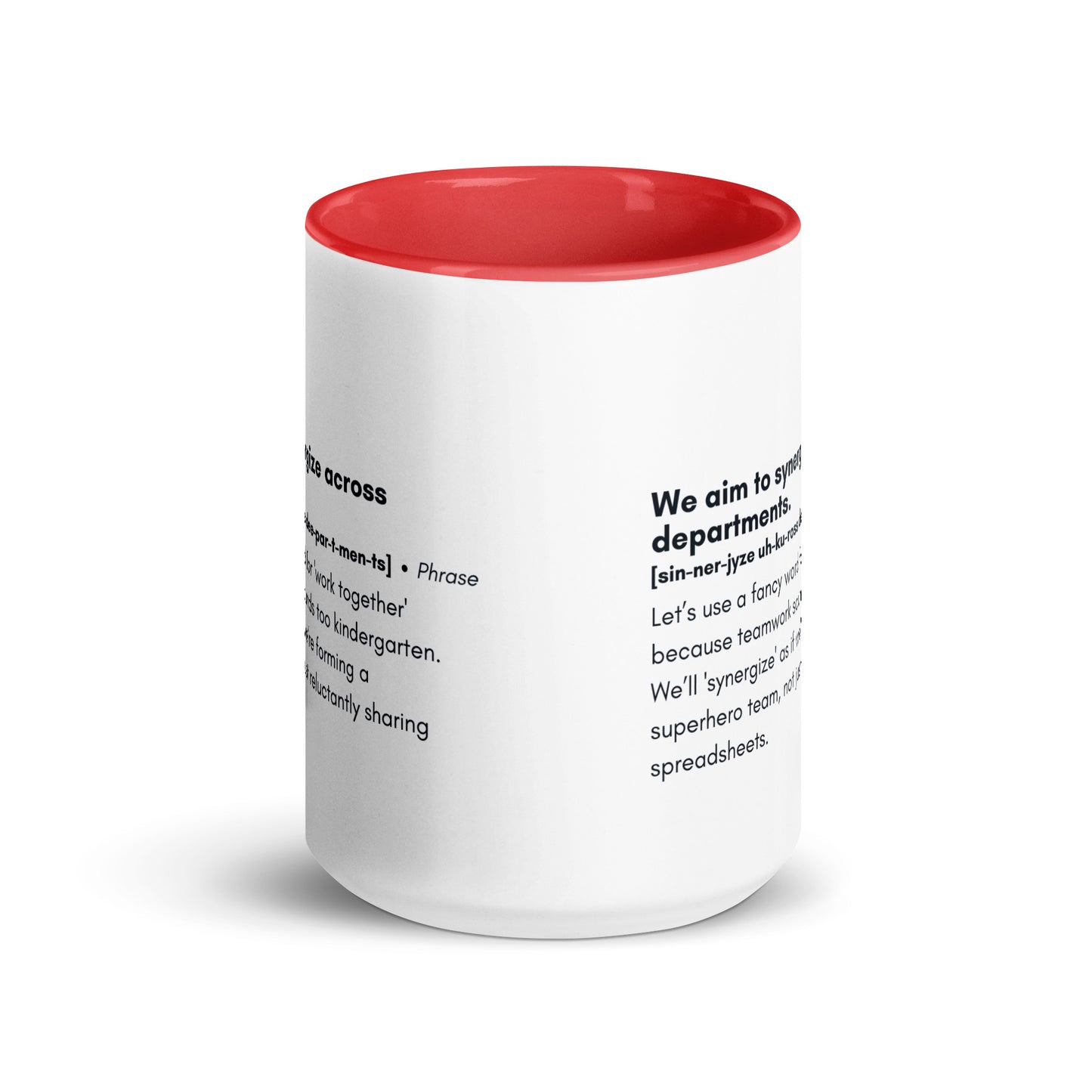 "Synergize Across Departments" Mug – Corporate Humor