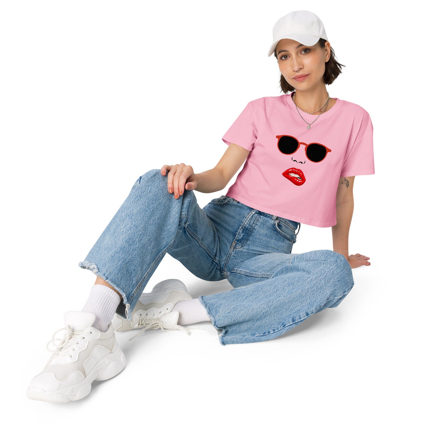 Women’s Quirky Lip and Shades Graphic Crop Top