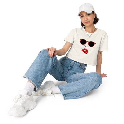 Women’s Quirky Lip and Shades Graphic Crop Top