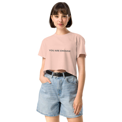 Women’s pale pink Loose-Fit Crop Top with "You are enough" slogan.