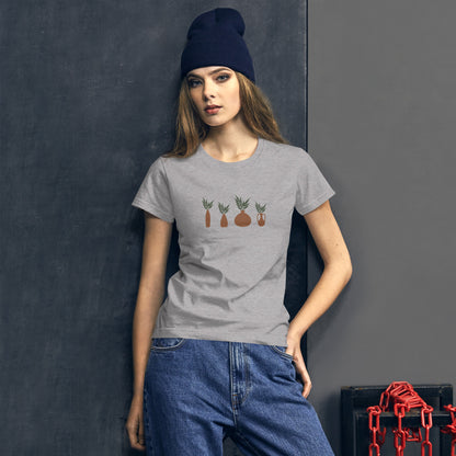 Women's Fitted Tee with Vases and Plants Design