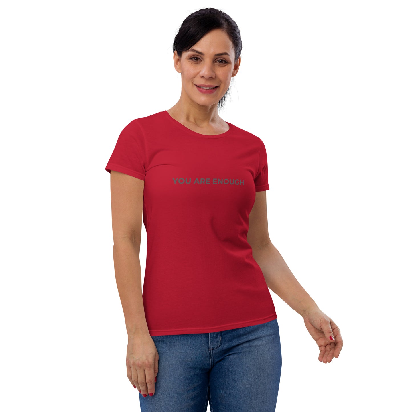 Women’s fitted red tee with the text "You Are Enough".