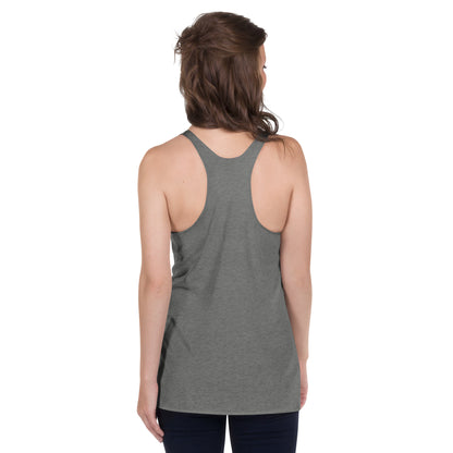 Back of heather grey racer back tank.