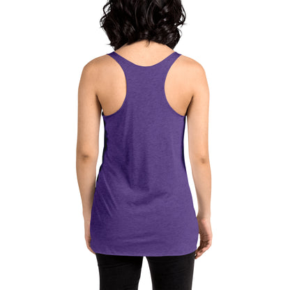 Women showing the back of a purple rush racer back tank,