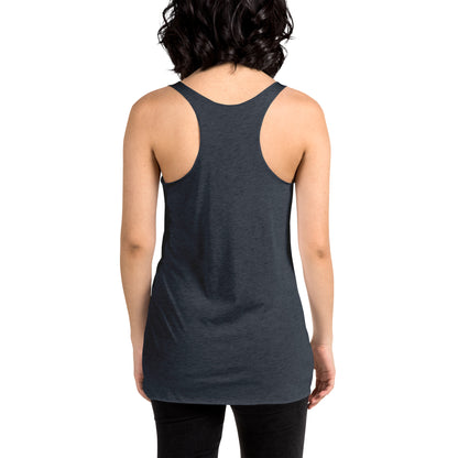 Back of heather indigo racer back tank.