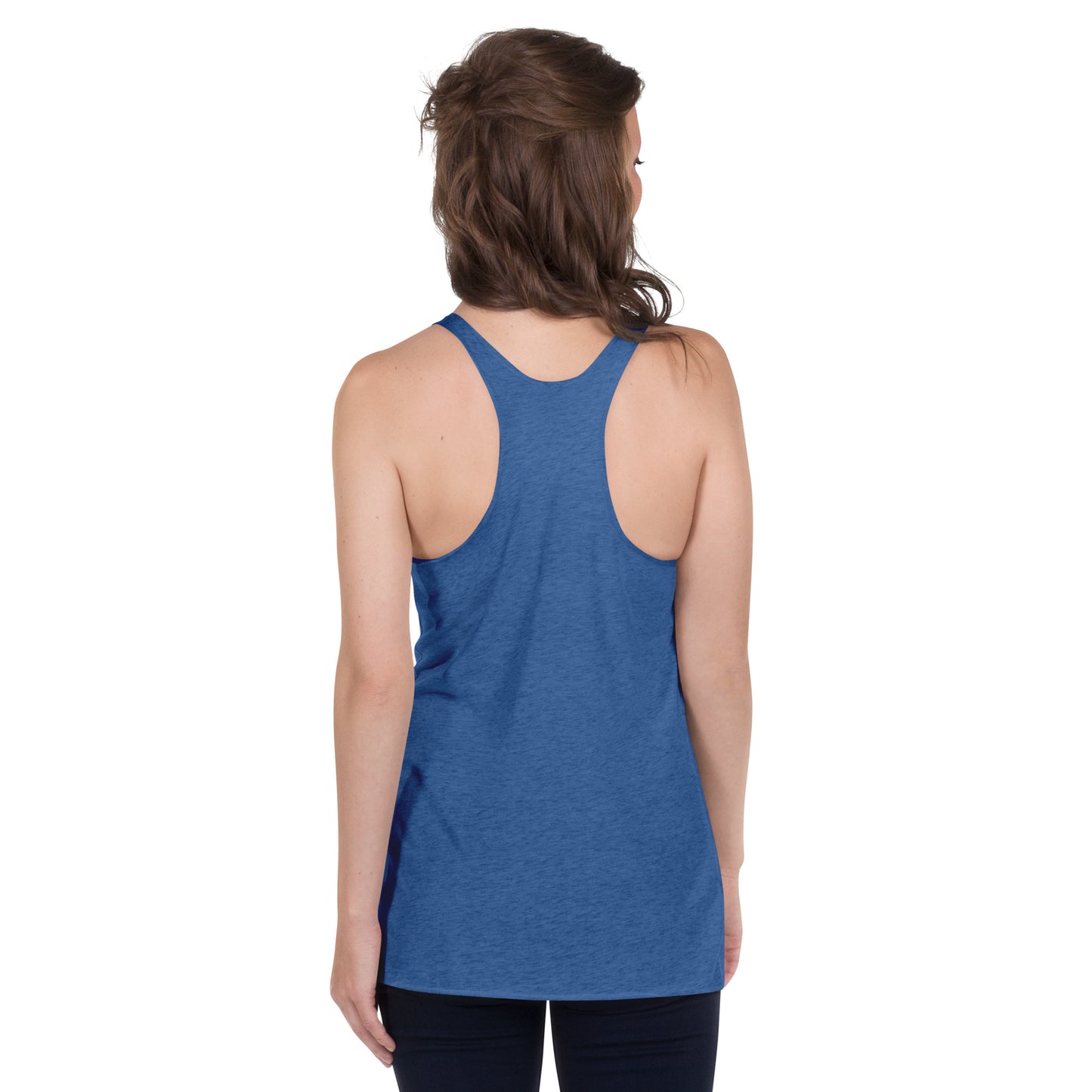 Back of vintage royal blue racerback tank.