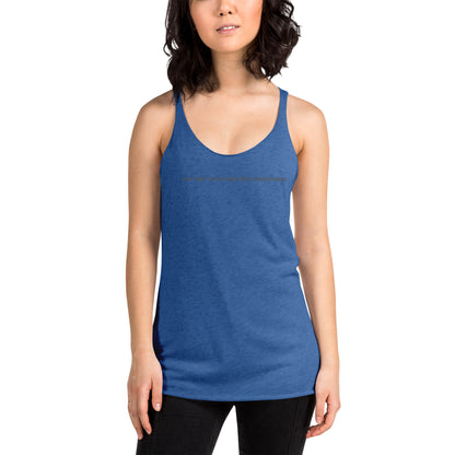 Woman wearing a vintage royal racer back tank with "You Are Your Greatest Investment" text.