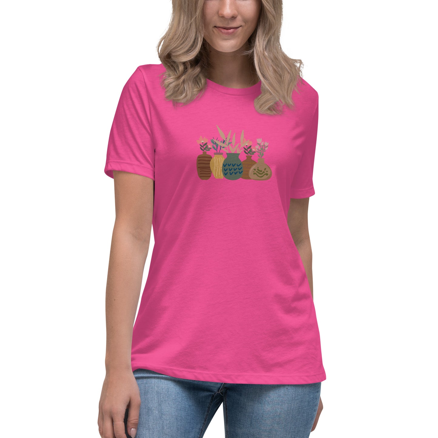 Women's Relaxed Tee with Vase Floral Design